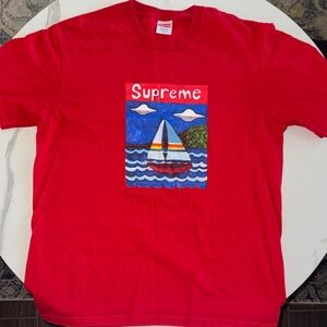 Supreme Red Tee with Sailboat Graphic